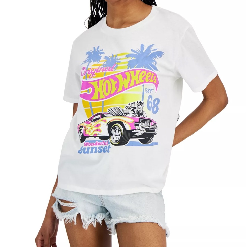 Juniors' Tropical Hot Wheels Crewneck Graphic Tee